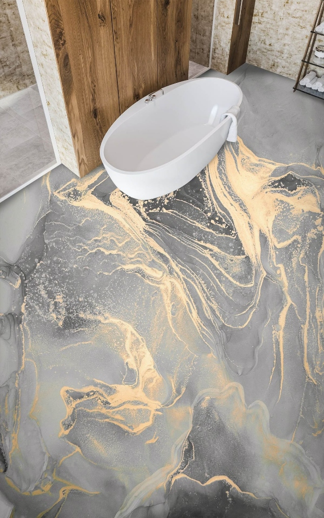 Liquid Gold Marble - 2D Vinyl Sheet Epoxy Flooring